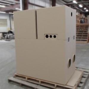 Custom enclosure for underground valving system; enclosure has gull-wing-style doors
